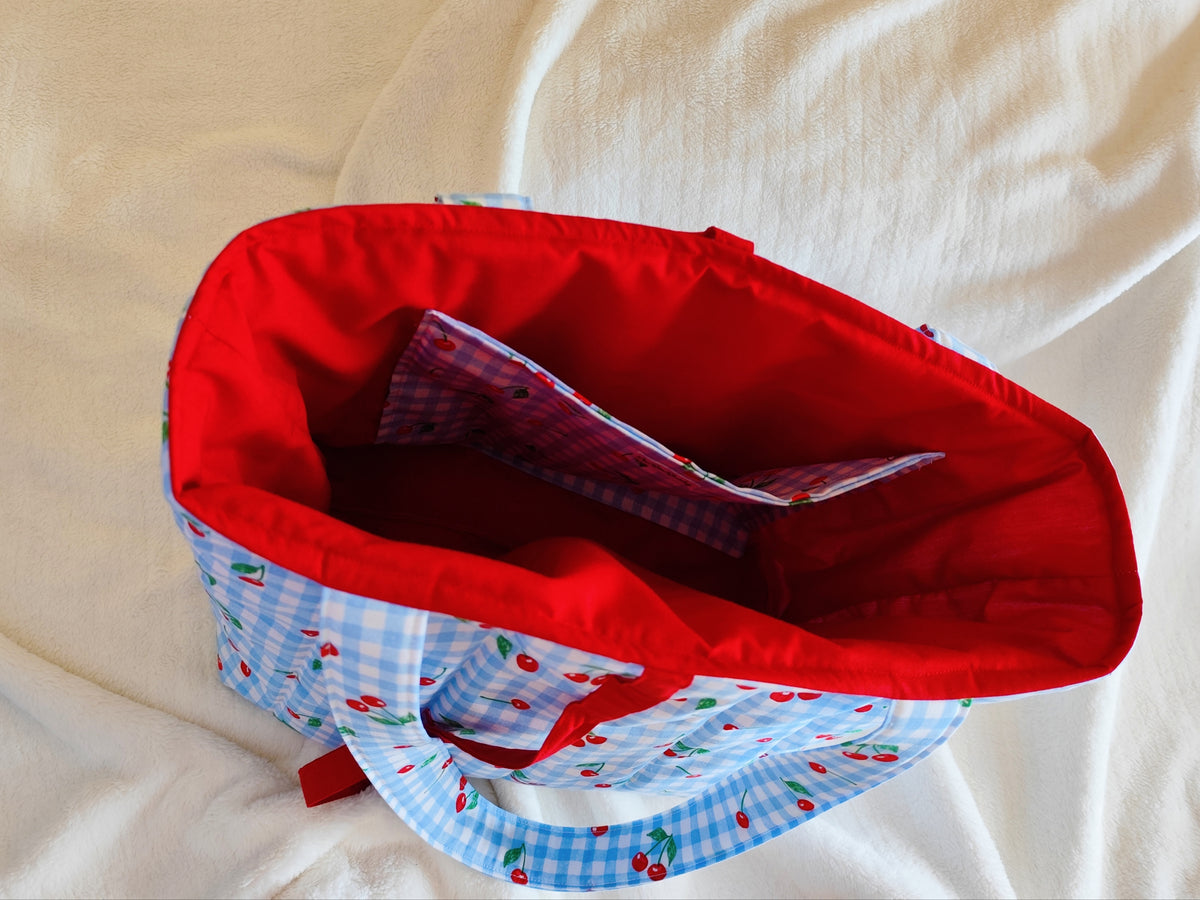 Handmade Quilted Gingham & Cherries Tote Bag