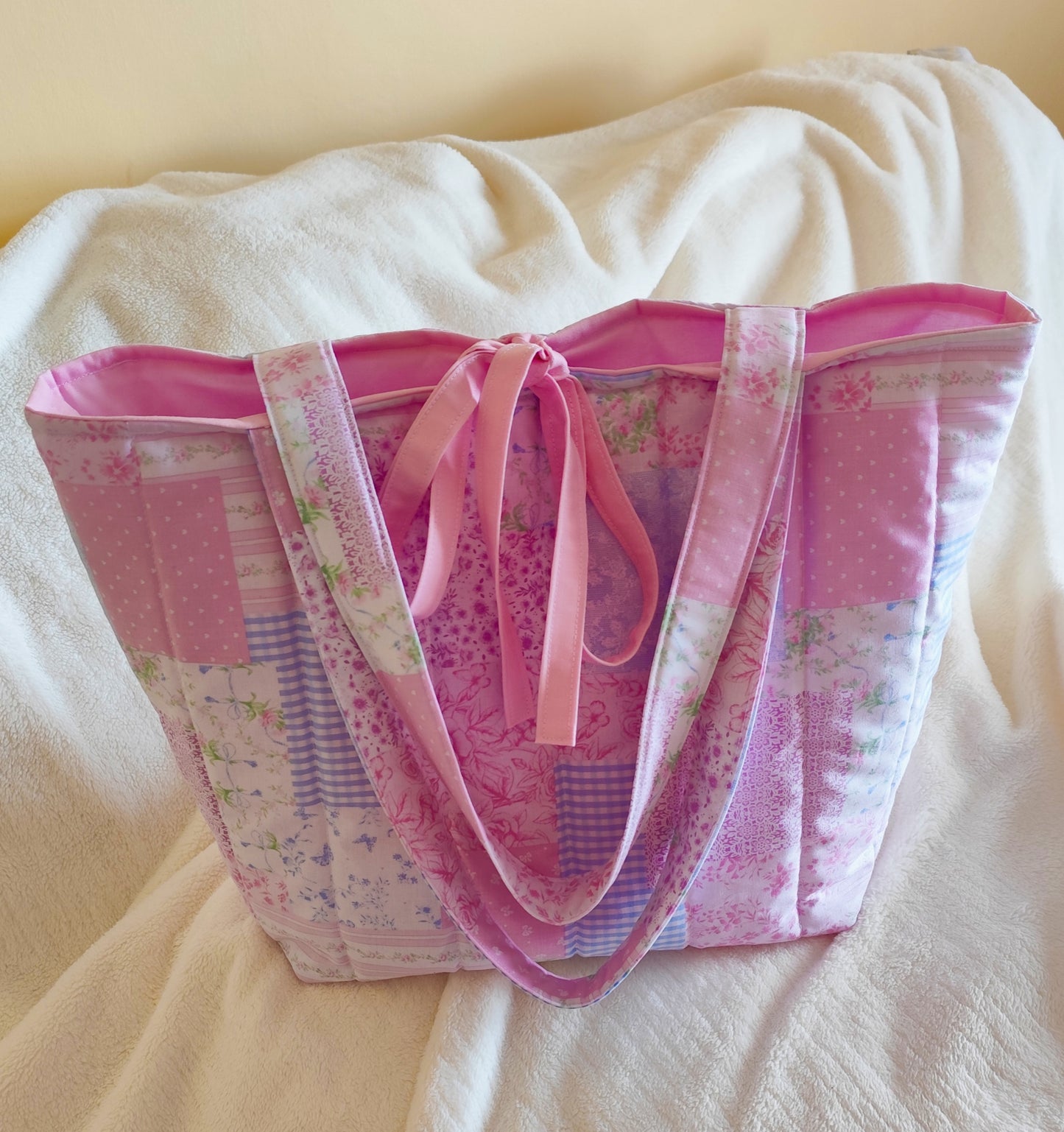 Handmade Quilted Floral Patchwork Tote Bag