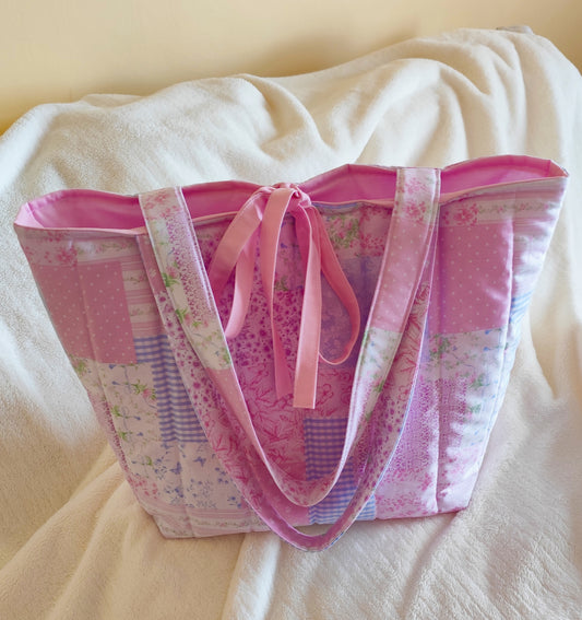 Handmade Quilted Floral Patchwork Tote Bag