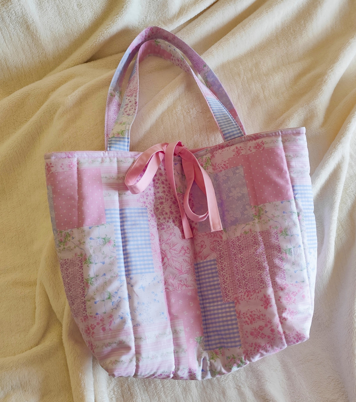 Handmade Quilted Floral Patchwork Tote Bag